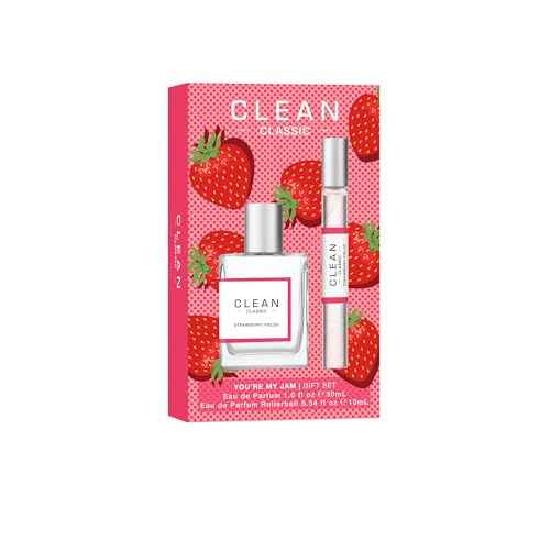 Clean Beauty Perfume Duo, Full & Travel Size, Fresh Laundry Warm Cotton Scent, Strawberry Fields Juicy Berry Notes, Layering, Giftable Fragrance Set