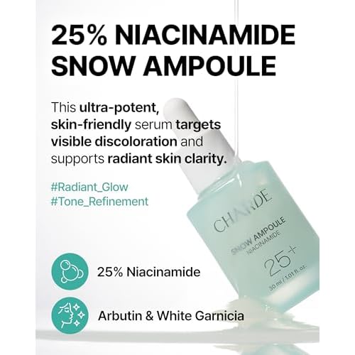 Charde Niacinamide 25% Snow Ampoule for Face, Dark Spot Care for Hyperpigmentation, Freckles & Sun Spots | Radiance Boosting with White Garcinia & Arbutin, Korean Skin Care, 1.01 fl. oz.
