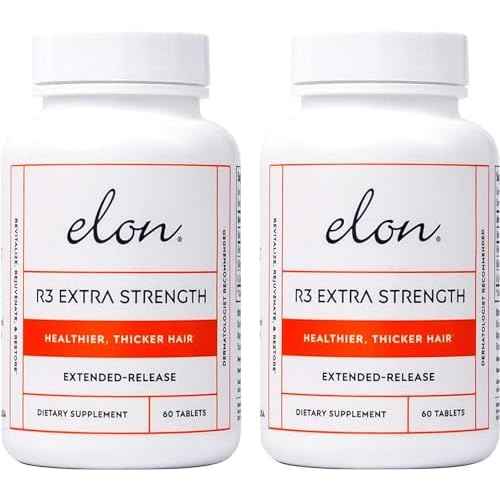Elon R3 Extra Strength for Hair Growth - Supplements for Women to Grow Thicker, Fuller Hair, Advanced Formula with 5000 mcg Biotin Per Serving and Collagen, 60 Count (Pack of 2)