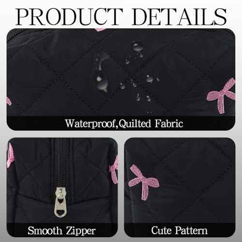 Quilted Makeup Pouch,Cotton Puffy Makeup Bag, Coquette Cosmetic Bag for Women and Girls, Aesthetic Organizer Bag, Cute Flower Travel Toiletry Bag