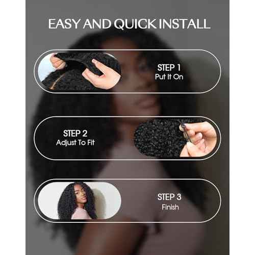 Kinky Curly Half Wig Human Hair 200% Density Wear and Go Glueless Wigs Human Hair Half Wigs with Drawstring 3 In 1 Flip Over Headband Wig for Women Beginner Friendly 16 inch