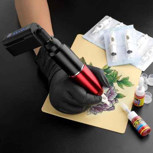 Tattoo Kits Tattoo Machine Tattoo Set with 1500mAh Power Supply and LCD Display Red