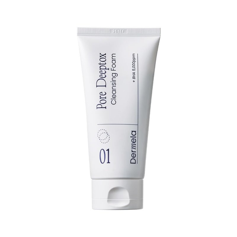 Dermela Pore Deeptox Cleansing Foam, Black Charcoal + BHA & Succinic Acid, One-Step Pore-Purifying Cleanser, 10-Weight Hyaluronic, 4.06 fl oz (120 mL) | Korean Face Wash for Oily & Sensitive Skin