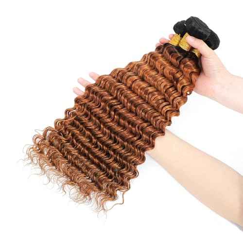 Ombre Deep Wave Bundles Human Hair 30 32 34 Inch Brown Loose Deep Human Hair Bundles Unprocessed Brazilian Virgin Remy Hair Extensions 1B/30 Bundles Hair Weave
