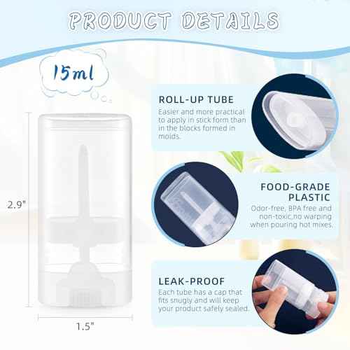 50 Pack 0.5 oz/15ml Clear Deodorant Container,Empty Oval Twist-Up Plastic Tubes Portable Containers for Chapstick,Large Lip Balm,Lotion Bar Sticks,Perfume Solid Lotion,Sunscreen-Pocket Deodarant Tube