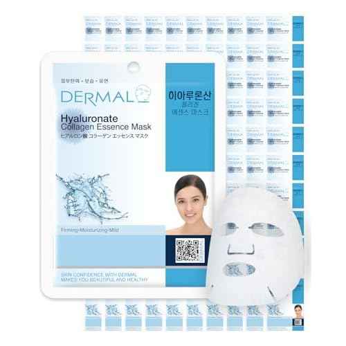 DERMAL Hyaluronate Collagen Essence Facial Mask Sheet 23g Pack of 100 - Hydro Boost Moisturizing for Dry Skin, Smoothing Fine Lines Wrinkles, Daily Skin Treatment Solution Sheet Mask
