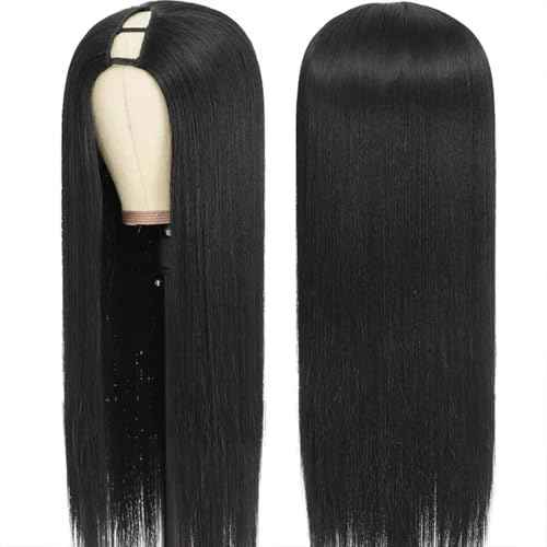 200% Density U Part Human Hair Wigs, Upgrade U Part Wigs With Drawstring No Glues Straight Human Hair Full Head Clip In Half U Shape Wigs For Women, Beginner Friendly,Natural Black Color(16 inch)