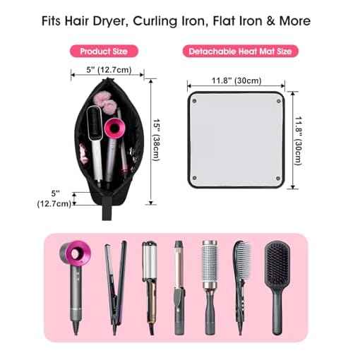 Hair Tools Travel Bag with Heat-Resistant Mat, Large Capacity Organizer for Curling Iron, Flat Iron, Blow Dryer & Hair Accessories, Portable Travel Case for Styling Tools (Midnight)