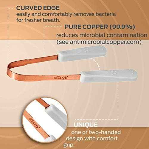 drTung's Tongue Cleaner, Copper Tongue Scraper, Tongue Cleaner for Adults, Kids, Easy to Use Comfort Grip Handle, 6 Pack