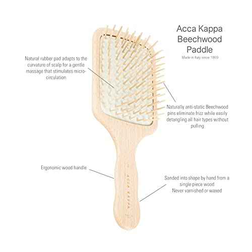 ACCA KAPPA Natural Paddle Hair Brush Wooden Pins Beechwood Anti-Static Scalp-Massage Detangler