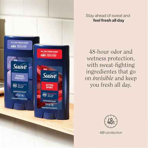 Suave Antiperspirant Deodorant for Men Variety 4-Pack ? Active Sport, Bergamot & Wood + Stress Protect, Lavender & Cedarwood, 48H Sweat & Odor Protection, 2.7 Oz Ea