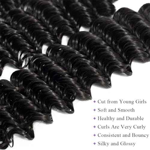 12A Deep Wave Human Hair Bundles 16 18 20 Inch Deep Curly Bundles Human Hair 100% Unprocessed Brazilian Virgin Weave Double Weft Raw Remy Hair Deals Full And Thick
