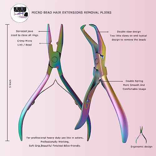Hair Extension Beading Tool Kit - Micro & Pre-Bonded Hair Extension Bead Closer & Remover - Rainbow
