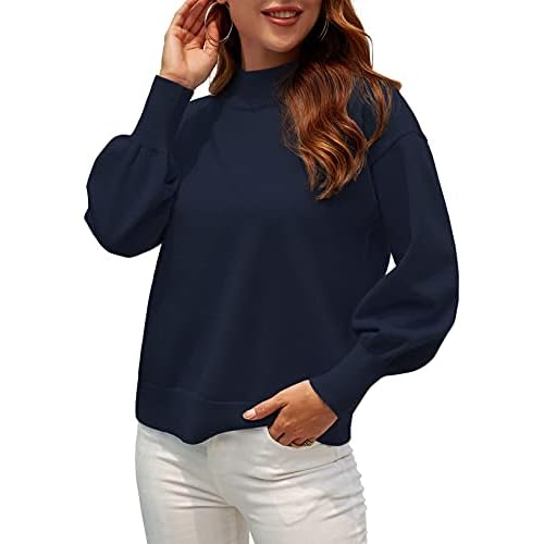 WEACZZY Women's 2025 Fall Fashion Casual Sweaters Mock Neck Long Lantern Sleeve Lightweight Knit Pullover Sweater Tops