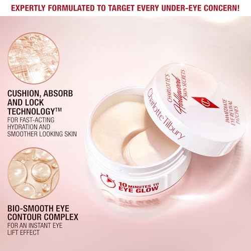 Charlotte Tilbury Hollywood Skin Secrets Under Eye Patches - Radiance-Boosting Eye Patches for Puffy Eyes and Dark Circles - Infused with a Non-Slip & Non-Drip Cooling Hydrogel Cushion