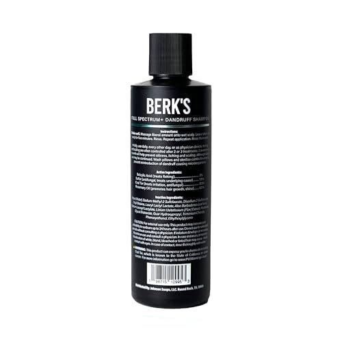 Berk's Full Spectrum Dandruff Shampoo with Coal Tar, Salicylic Acid, Sulfur, and Rosemary Oil, 8 Fl Oz (4-pack)