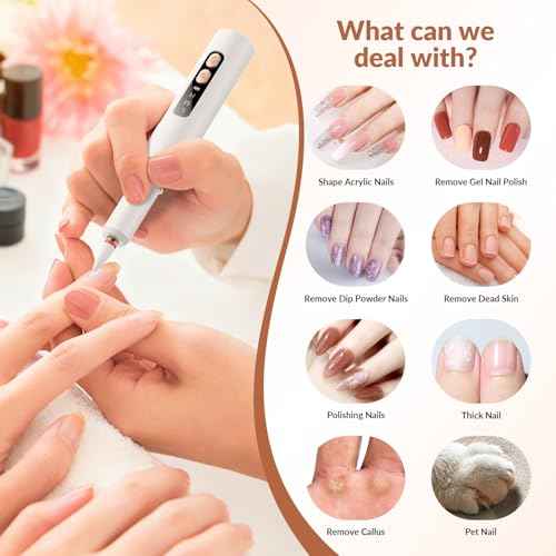 Cordless Rechargeable Nail Drill Kit, 12 Professional Bits & 36 Sanding Bands, 30000RPM Electric Nail Drill Machine, Dual Rotation Ambidextrous Electric Nail File for Acrylic, Gel & Natural Nails