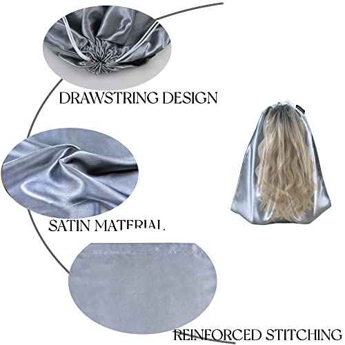 GONGKANGYUAN 12 Pcs Satin Wig Bags with Drawstring Satin Bag for Packaging Hair Extensions Wigs Soft Silk Pouches Hair Tools Storage Bags for Home and Salon (Grey)