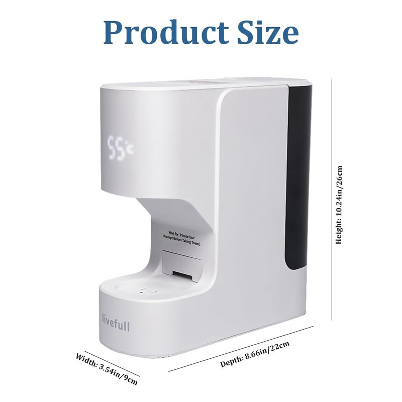 LiveFull Hot Face Towel Heater Machine, Towel Warmer, 55°C Constant Temperature, 20 Compressed Towels, Smart Voice Alerts, Auto Heating & Dispensing, White