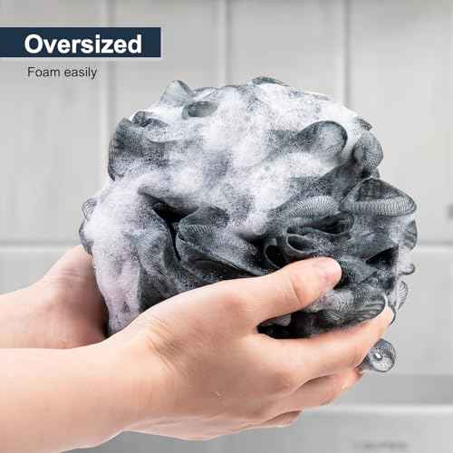 Loofah Sponge XXL-100g 4 Pack, Bath Sponge Soft Mesh Shower Puff Loofah for Men, Exfoliating Body Scrubber for Women, Shower Accessories (Blue Gray)