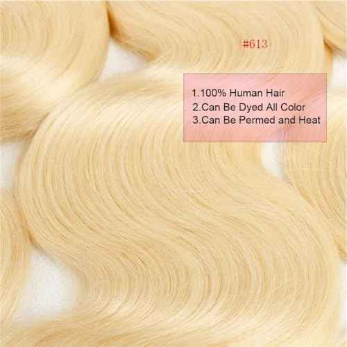 12A HC 613 Body Wave Bundles Human Hair 14 16 18 Inch Blonde Human Hair Bundles 12A Grade Brazilian Hair Extensions 100% Unprocessed Weave 3 Bundles
