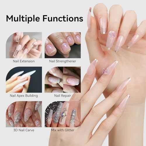 Makartt Clear Gel Builder Kit: Self-Levelling, Long Lasting Extension Hard Gels for Strengthener, Broken Nails Repair Gel Kit with Paper Forms, Dual forms, Nail File and Dual-End Brush 1.06 oz