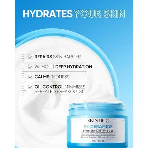 5X Ceramides Moisture Barrier Cream, Hydrating Skin Barrier Repair Face Moisturizer for All Skin Types with Hyaluronic Acid & Centella, Daily Moisturizer, Non-Comedogenic