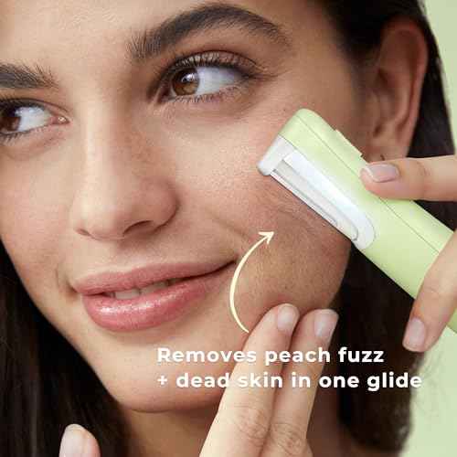 Dermaplane Razor for Women Face, WLU Rechargeable Face Dermaplaning Tool ? Peach Fuzz, Facial Hair & Exfoliation Removal, Sonic Technology with LED Light, 3 Speeds & 10 Blades (Green)