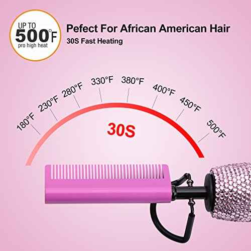LURA Pink 180-500¡ÆF Hot Comb Electric for Wigs,Straightening Comb for African American Hair,Pressing Combs,Bling Diamonds Hair Straightener Brush for Women