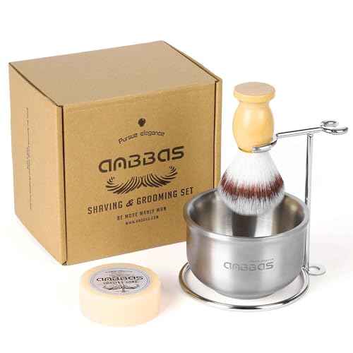 Anbbas Faux Badger Shaving Brush,Stainless Steel Shaving Razor and Brush Stand, Shaving Bowl and 100g Natural Soap Puck Refill,4in1 Wet Shave Kit for Men