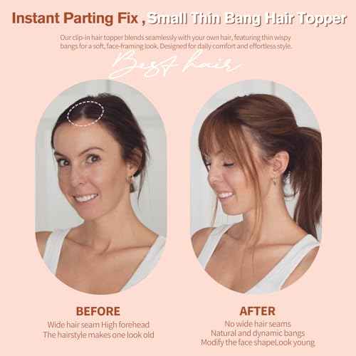 Hair Toppers for Women Real Human Hair Wispy Bangs,Short Lightweight,Thin Crown Wiglets Hair Pieces Small Top Base 1.9"¡¿3.5" Natural Cover Wide Part Line (12In,0.7oz,#4 Medium Brown)