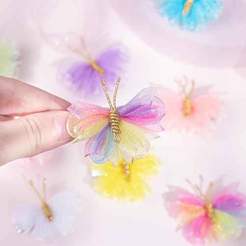 Oaoleer 16PCS Mini Butterfly Hair Clips, 2" Tulle Mesh Hair Bow Pins Colorful Butterfly Hair Barrettes Wedding Hair Accessories for Baby Girls