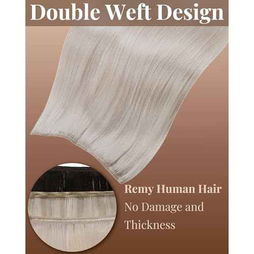 Hetto Sew in Hair Extensions Real Human Hair Blonde Weft Hair Extensions Human Hair Platinum Blonde Human Hair Extension Weft Straight Silky 18 Inch 100g