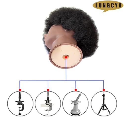 Mannequin Head Human Hair African Curly Cosmetology Manikin Head With 100% Real Human Hair Doll Head for Hairdresser Training Practice Braiding Hair Styling,With Stand (BLACK-508-AFRO)