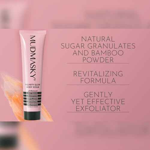 Mudmasky Velvety Glow Body Scrub 6.0 OZ. XXL-size - AS SEEN IN YOUR IPSY GLAM BAG - Exfoliating Bamboo Scrub. Made in France. No harsh chemicals. For Soft, Radiant Skin.