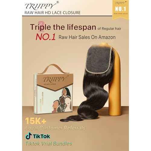 Triippy Raw Hair 5x5 HD Lace Closure Body Wave More Less Shedding than Regular Virgin Hair,0.10mm Ultra-Thin 5x5 Swiss Real HD Lace with 100% Raw Cambodian Human Hair(12 Inch)