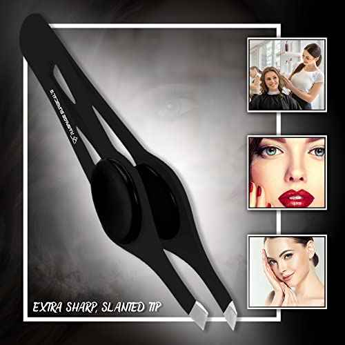Professional Eyebrow Tweezers Slanted Tip Stainless Steel 2,3xPcs Set, Non-Slip Grip Slant Tip Tweezers for Facial Hair, Plucking Removing Ingrown Hairs, Tweezer for Women Men (Black&Yellow)