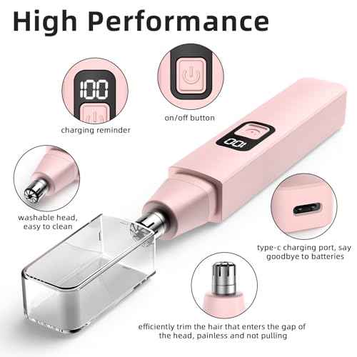 Nose Hair Trimmer Rechargeable Cordless Painless Ear Eyebrow Trimming Tool Dual Edge Blades Razor Easy Cleansing with LED Light for Man Woman (Pink)
