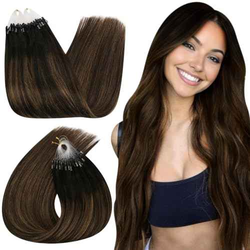 Ugeat Dark Brown Microlink Hair Extensions for Salon Mix Balayage Medium Brown Micro Loop Real Human Hair Extensions Microlink No Glue Needed By Cold Fusion Style Versatility 20 Inch 50S 50G
