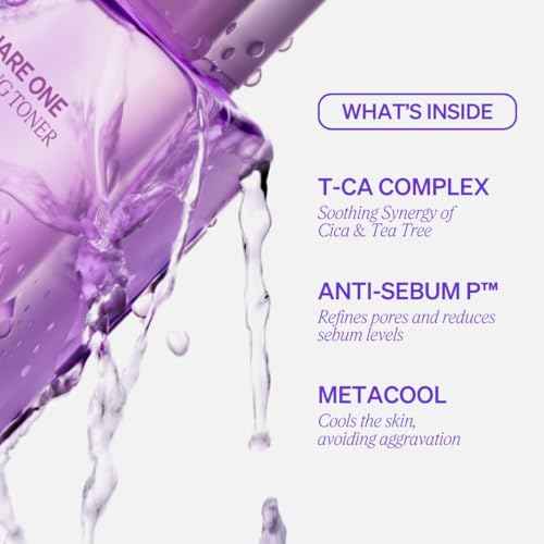 Square One Soothing Toner for Sensitive Skin with Calming CICA, Tea Tree, Anti-Sebum, Antioxidants, AHA, PHA, Niacinamide, Vegan, Cooling, Fragrance-Free | 5.07 fl oz ? 150ml