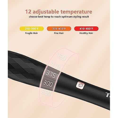 Terviiix Small Barrel Curling Iron Wand, 3/8 Inch Thin Curling Wand Iron for Short & Long Hair, Argan Oil and Keratin Infused Ceramic Curler with Digital Adjustable Temperature & Auto-Off, 9mm, Black