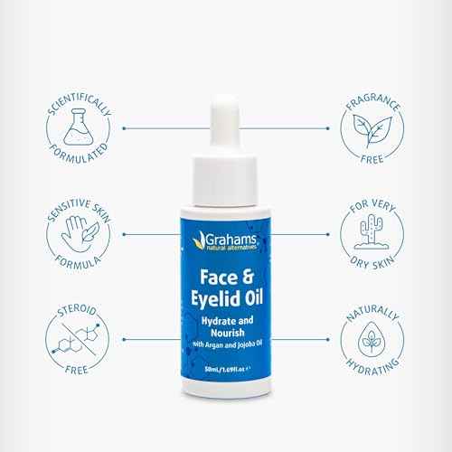 Grahams Natural Face & Eyelid Oil - For Very Dry Skin Around Eye & Face, Eczema & Perioral Dermatitis - Steroid-Free, Hypoallergenic, Non-Comedogenic - 100% Pure - with Argan & Jojoba Oil (1.69 Fl Oz)