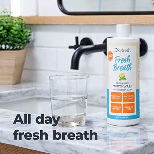 Oxyfresh Lemon Mint Fresh Breath Mouthwash ? Bad Breath Treatment ? SLS & Fluoride Free ? Alcohol Free, Gentle Nonburning with Xylitol & Essential Oils ? Pro Size Gallon 128 oz