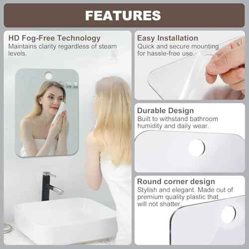 Shower Mirror Fogless for Shaving Anti-Fog Frameless Wall Hanging Makeup,10.63" L x 7.87" W,DimGrey
