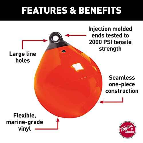 Taylor Made Products Tuff End Buoy, Orange (18") ? Flexible, Strong, Marine-Grade Vinyl Buoy for 25-40 Foot Boats ? Easy-to-use, Trivalve¢â Inflates with Standard Ball Pump ? 2020108090