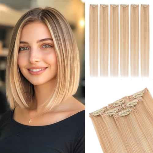Rich Choices Real Human Hair Clip In Extensions-6 Pcs Single Clip Design-Invisible Clip in Extensions for Thin Short Hair-Hairpieces for Women-10 Inches #18P613 Ash Blonde Highlighted Bleach Blonde