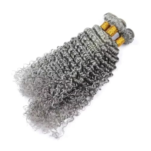 Grey Bundles Deep Wave Bundles Human Hair 24 26 28 Inch Unprocessed Brazilian Virgin Weave Hairs Gray 3 Bundle 50 Gram Per Bundle Human Hair Extensions