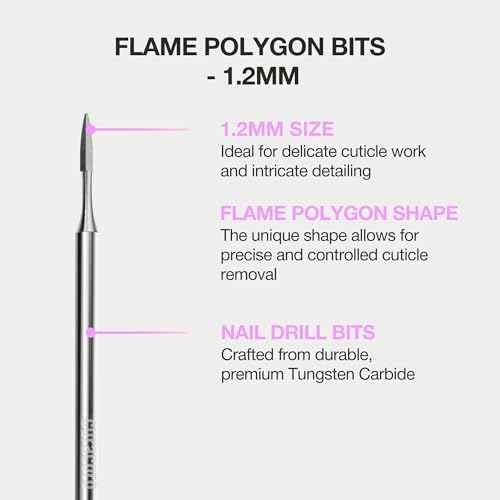 Curacoro Cuticle Nail Drill Bit 3/32'' - 1.2mm Flame Polygon Shape Bit for Professional Finish, Refine & Smooth Acrylic or Gel Nails, Nail Art Pedicure Manicure Salon & Home