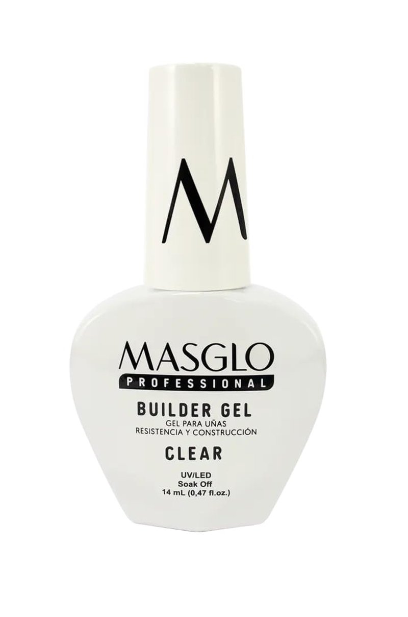 MASGLO Professional Builder Gel Clear, Nail Extension Formula, Self-Leveling Soak-Off Gel, Vegan UV/LED Sculpting System, Strong & Natural-Look Finish, 0.47 fl oz