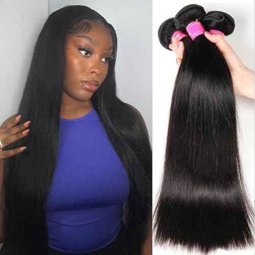12A Human Hair Bundles Straight 100% Unprocessed Brazilian Virgin Hair Weave 4 Bundles Silky Black Hair for Black Women 12 14 16 18 Inch